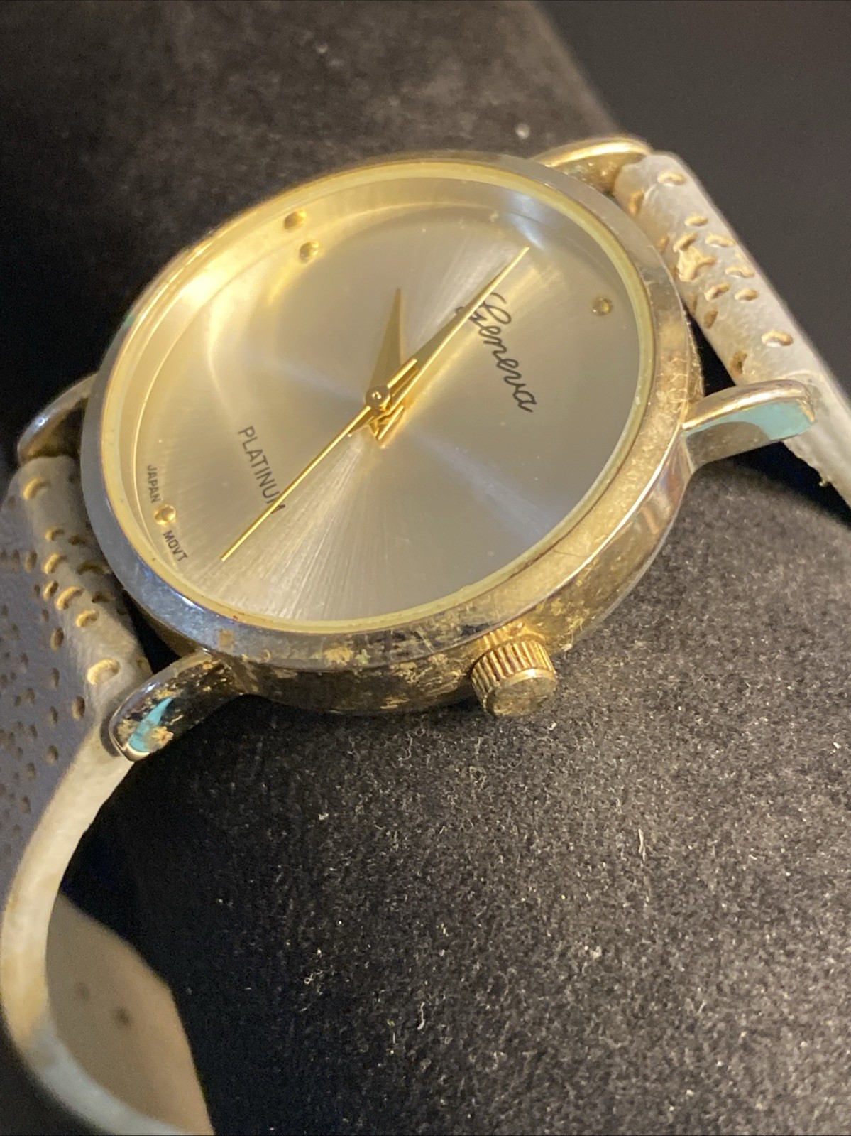 Geneva Platinum Working Watch Gray Colored Band No. 9968 New Battery