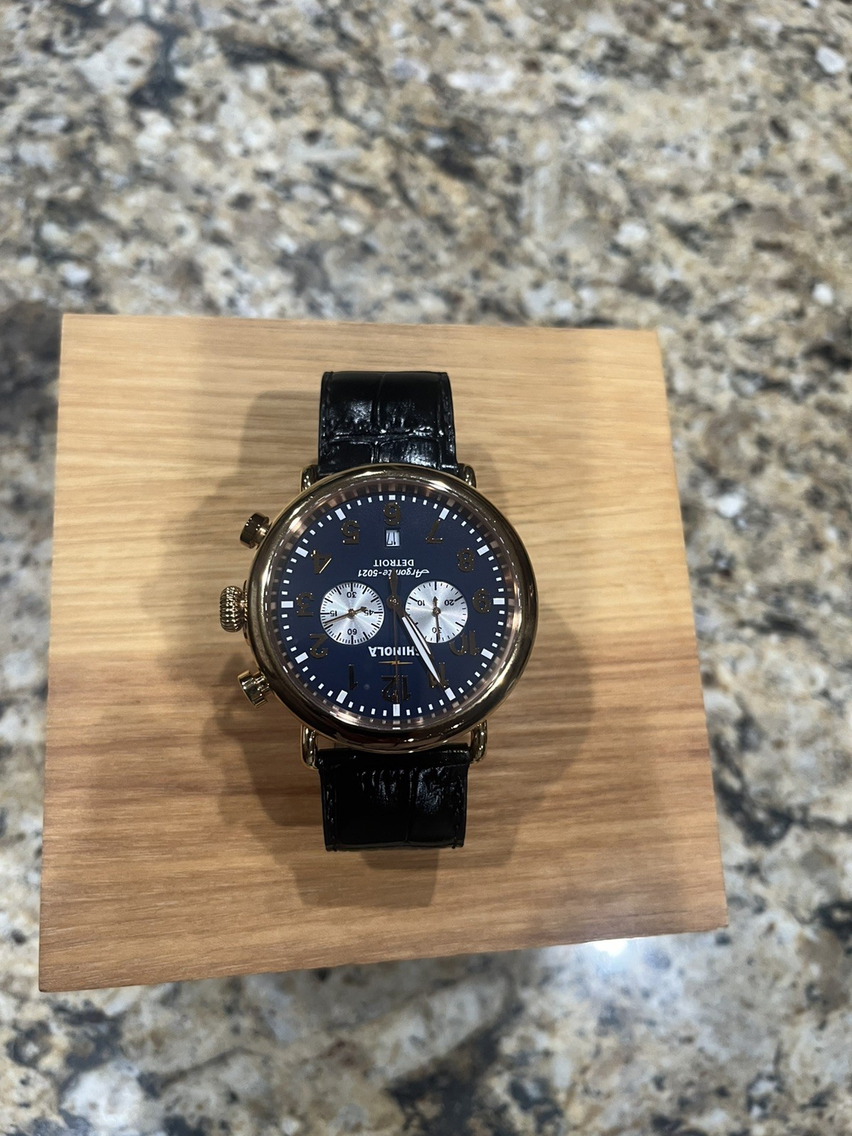 Shinola Aragonite 5021 47mm Mens Watch Gold Colored Midnight Blue Dial