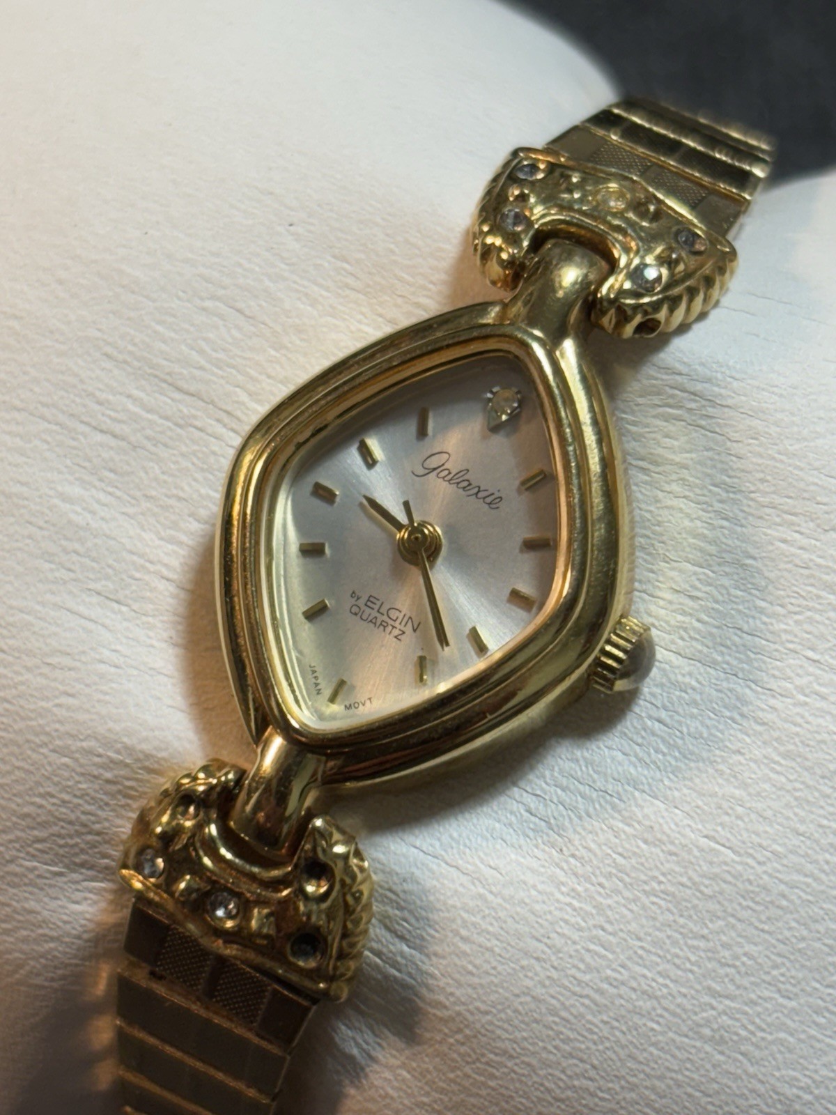Vintage Elgin Galaxie Women’s Gold Tone Diamond Shaped Dress Watch New Bat