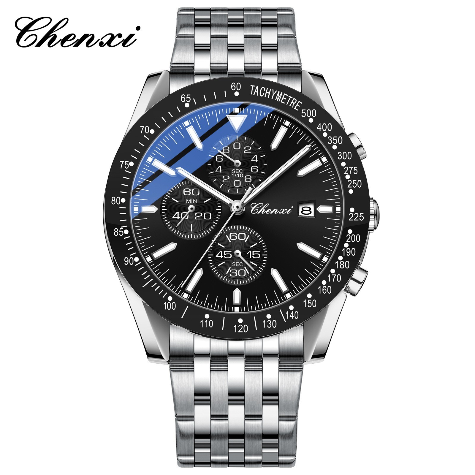 CHENXI Men Luxury Black Leather Calendar Business Sport Chronograph Quartz Watch