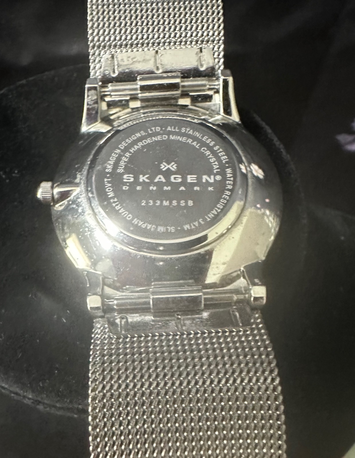 SKAGEN Stainless WATCH w/BLACK Face DATE Second Hand QUARTZ Movement