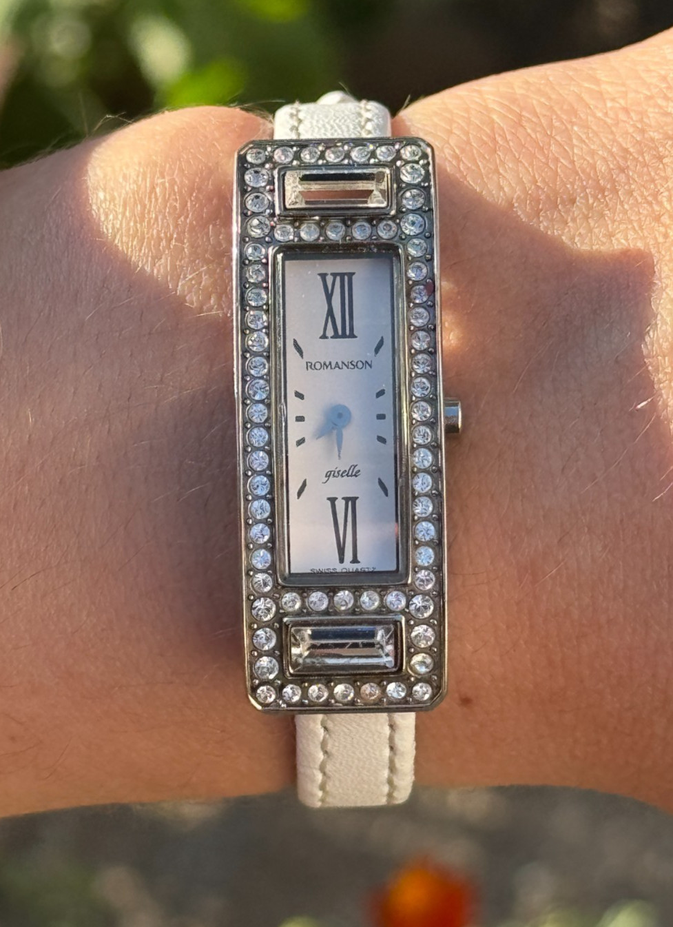 Romanson Giselle Women’s Quartz Watch Crystal Bezel Rectangular Case with Box