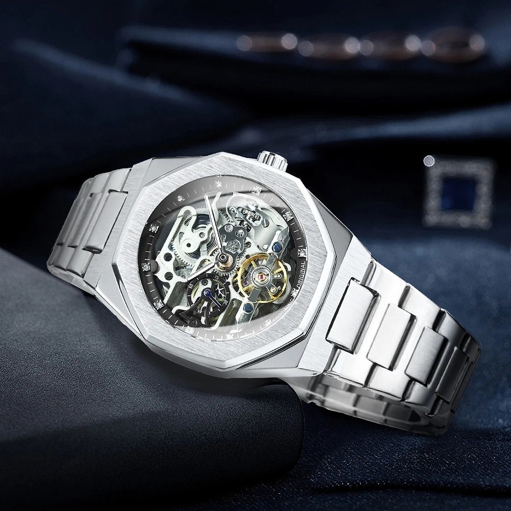 Forsining Casual Automatic Mechanical Watch for Men Luminous Hands Stainless Ste