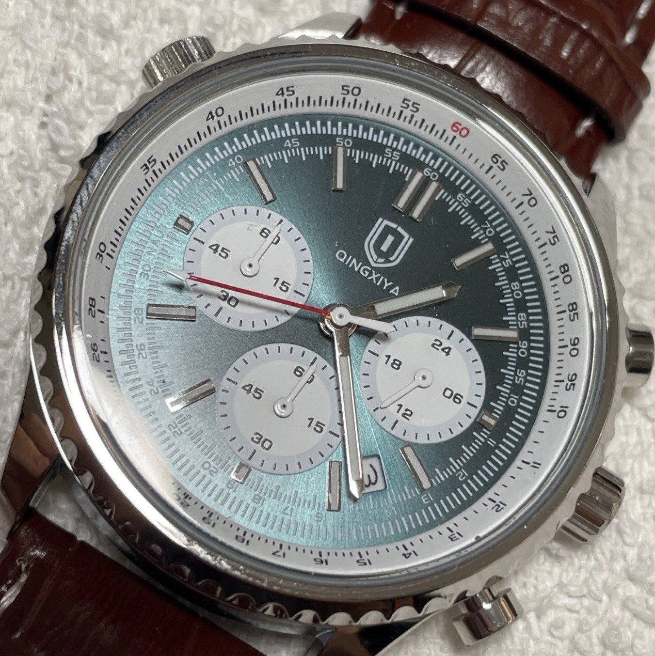 43MM QINGXIYA Men’s Chronograph Watch Leather Strap Tested USA ships