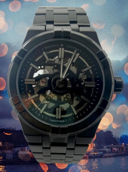 Luxury All Black Maurice Lacroix Skeleton Dial Automatic Refurbished Wristwatch