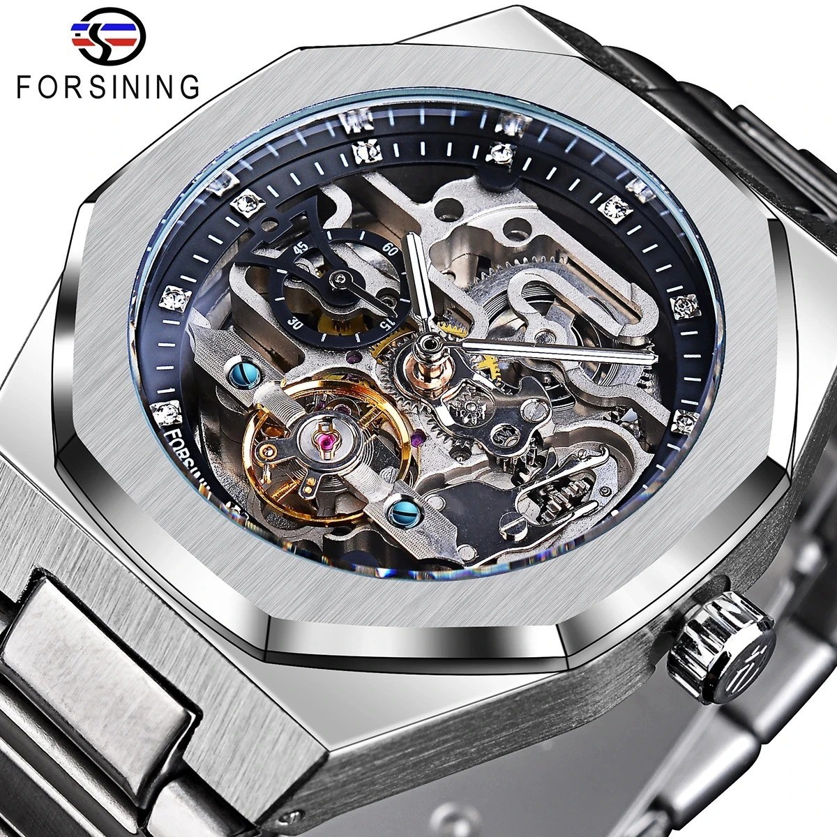 Forsining Casual Automatic Mechanical Watch for Men Luminous Hands Stainless Ste