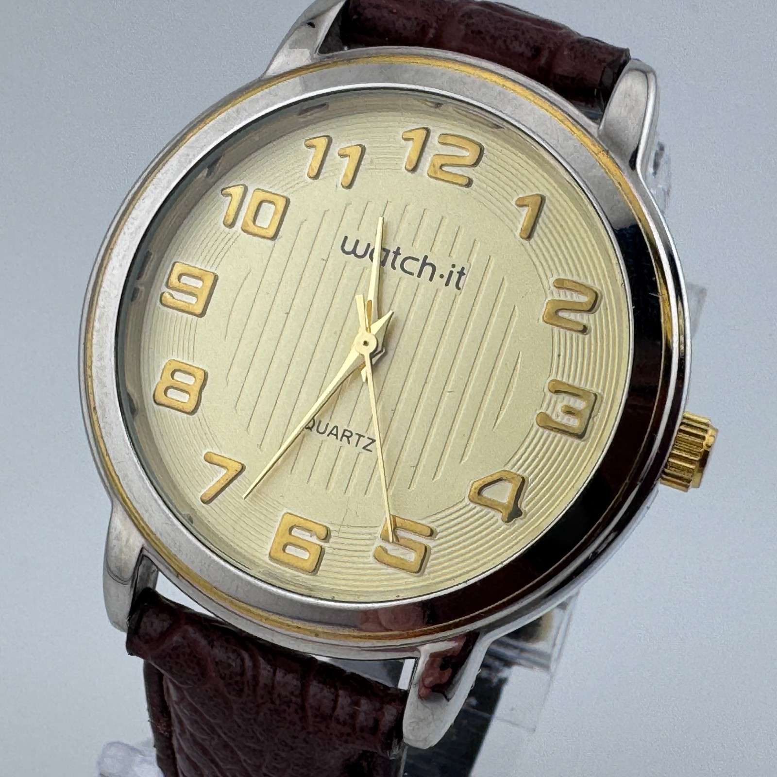 VTG Watch-it Quartz Watch Men Dual Tone Japan Movt Leather Analog New Battery
