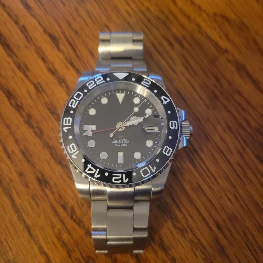 Custom 40mm Black GMT Dive Style Mod Watch Oyster Regulated NH34 Movement