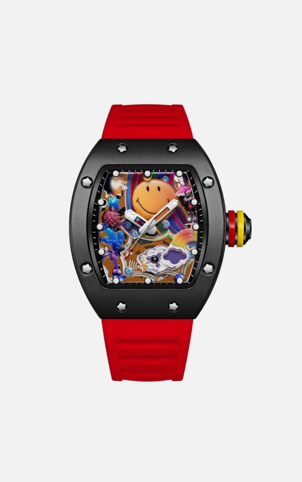 Luxury Style Cartoon Dial Watch Tonneau Case Silicone Strap Quartz