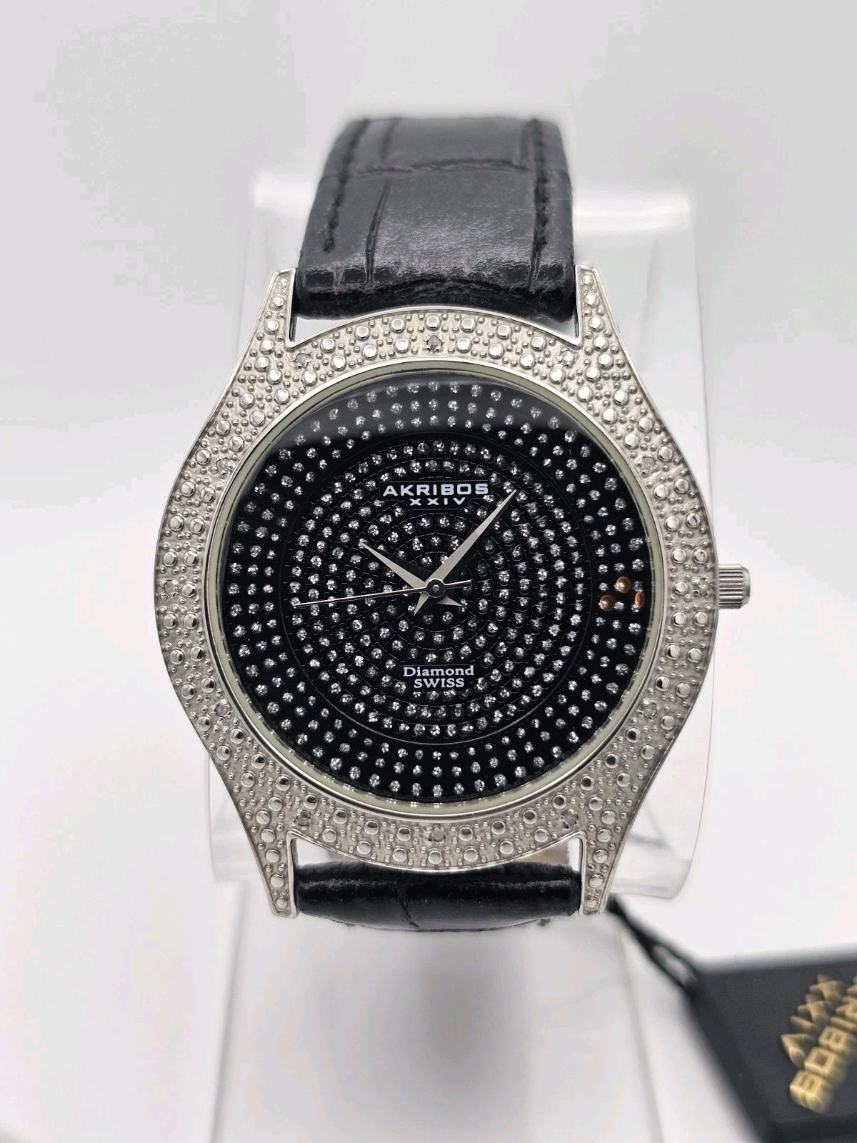 Akribos XXIV Women’s Quartz Analog Black Dial Black Leather Strap Box