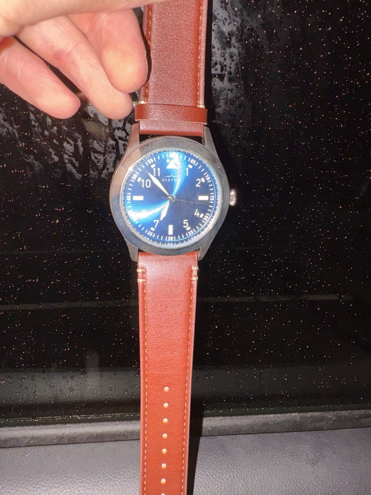 Elevon Men’s Analog Quartz Watch Blue Dial Brown Leather Strap 3 ATM SS