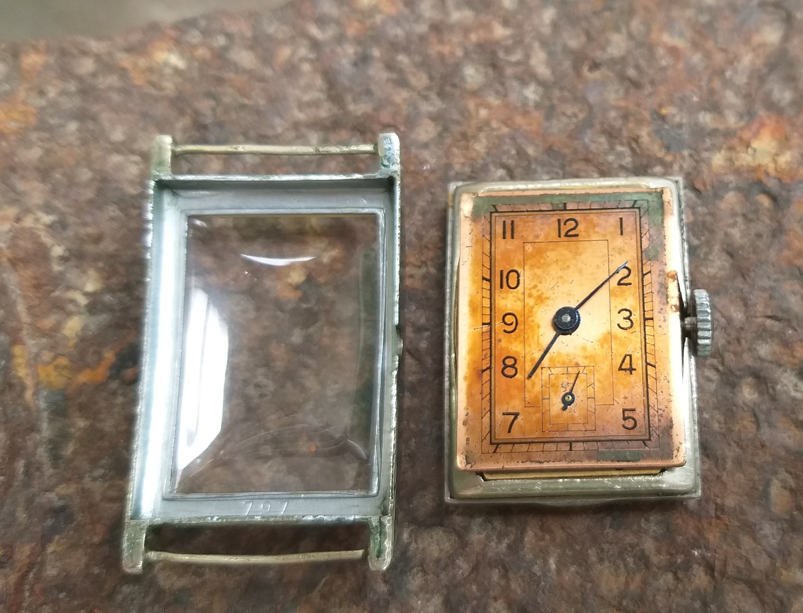 Vintage 1930’s 1940’s WWII Era Rectangular Tank Watch Tropical Dial