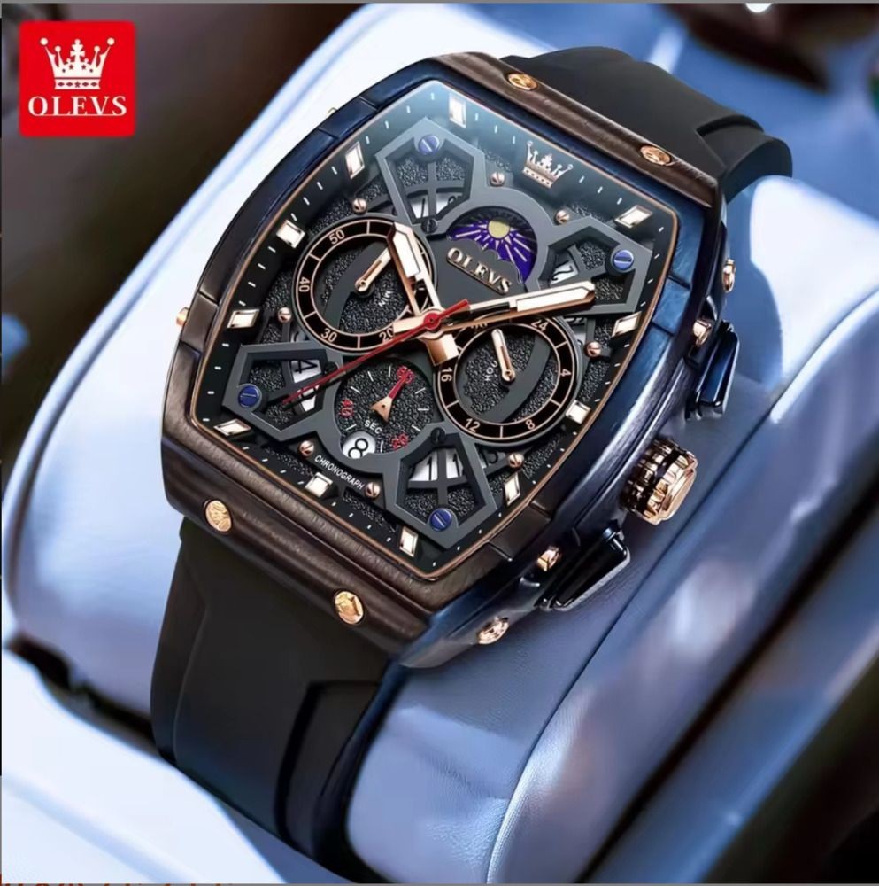 OLEVS Men’s Watch Black Multifunctional Luminous Hands Quartz Calendar Waterproo
