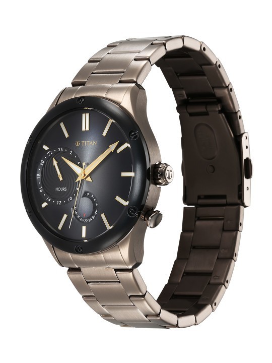 Titan Stellar Mens Retrograde Watch Gradient Brown Dial Black Bezel Steel 50M