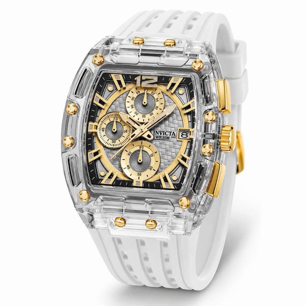70147-Invicta S1 Rally Allogrip Men 42mm Case Silver+Gold Metal Dial White Band