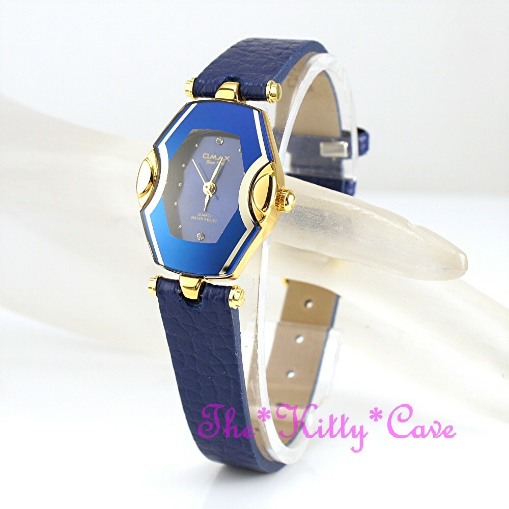 Swiss OMAX CE0026 Seiko Slim Motion Blue & Gold Mirror Glass, Leather Watch