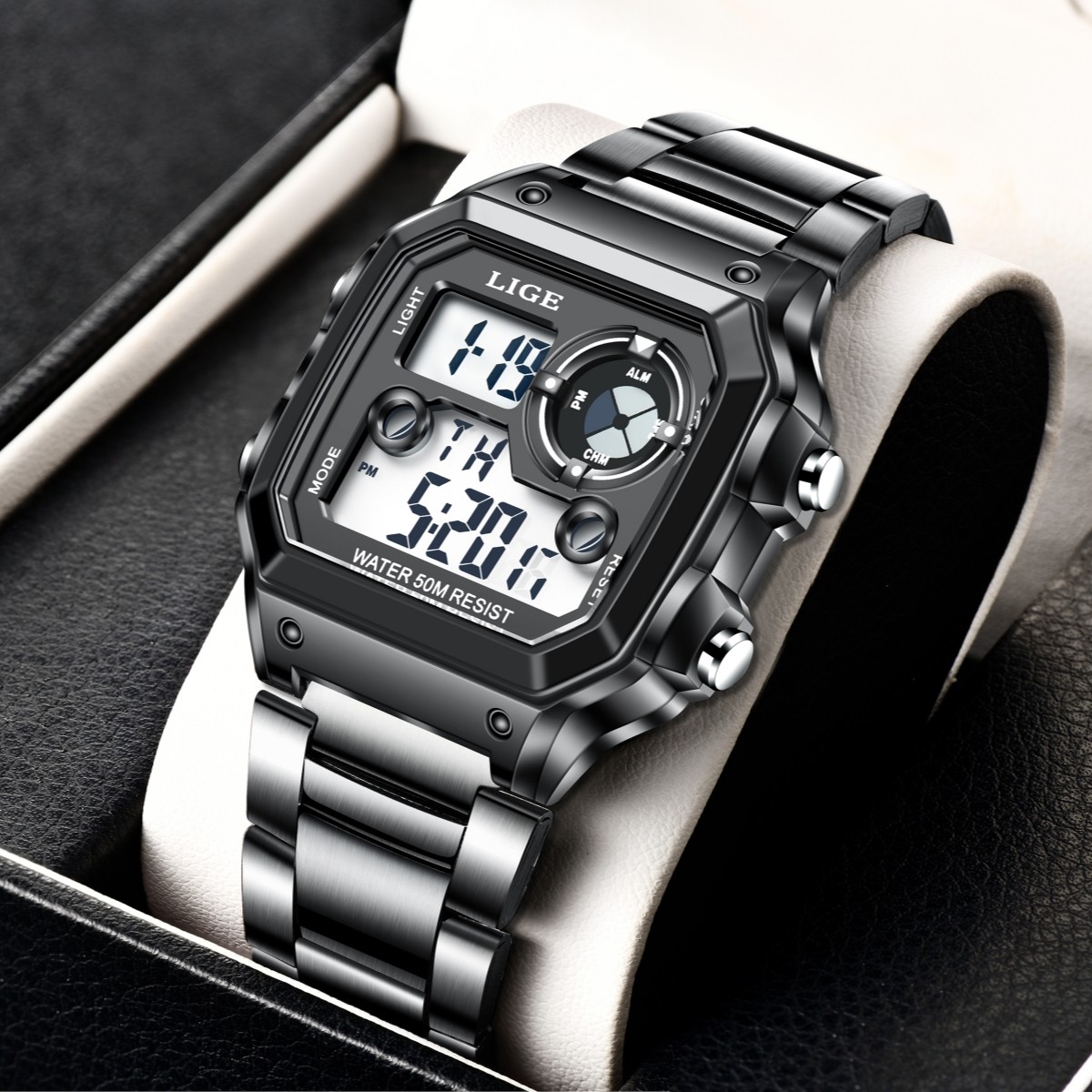 LIGE Men Watch Quartz LED Digital Luminous Date Waterproof Sport Boy Wristwatch