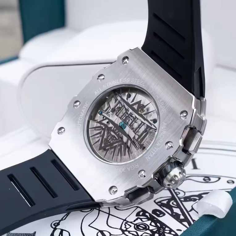 REEF TIGER Automatic Mechanical Watch For Men Skeleton Dial Tonneau Watches Mens