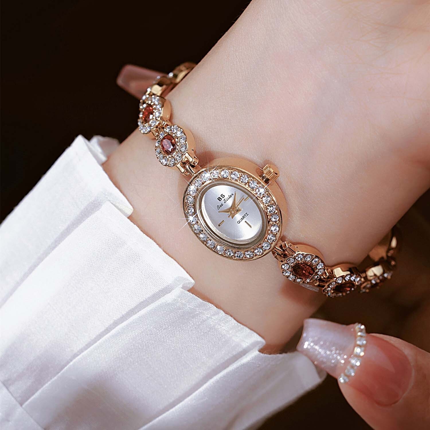 Luxury Women Watch Diamond Ruby Gemstone Bracelet Band Women’s Wrist Watch