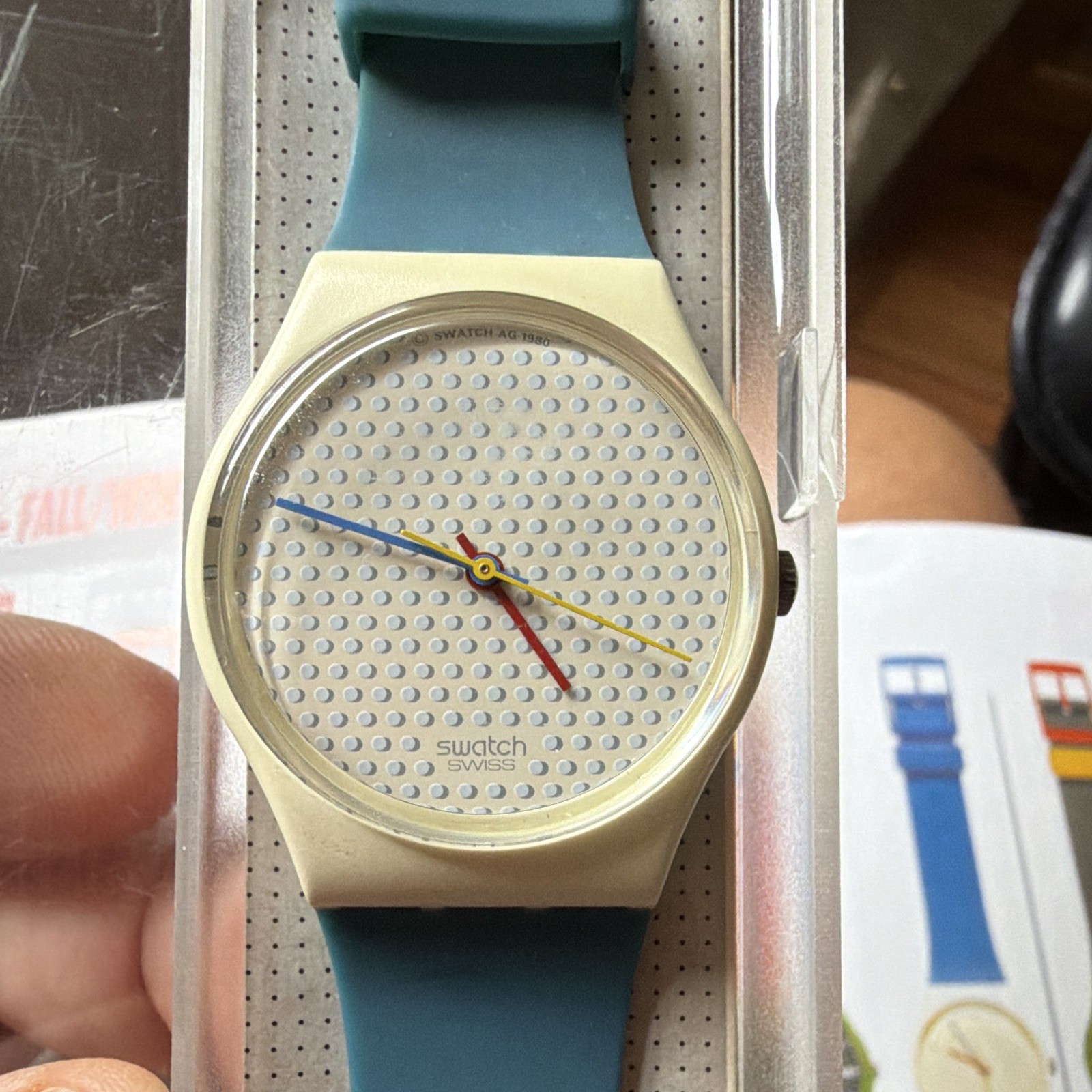 Swatch PING PONG – GW106 – 1980’s – BLUE STRAP – 34mm works. New battery