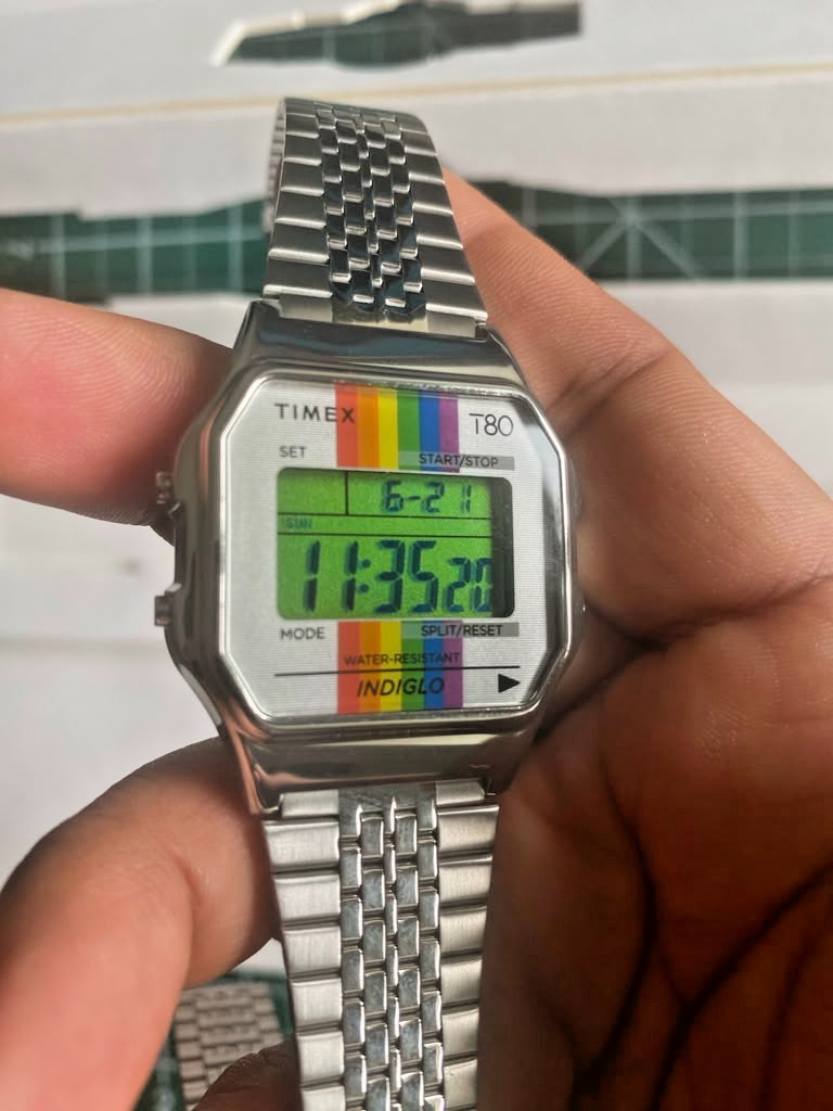 Timex T80 Digital Watch Rainbow Pride Indigo 30meters TW2U70700 (Read Desc)