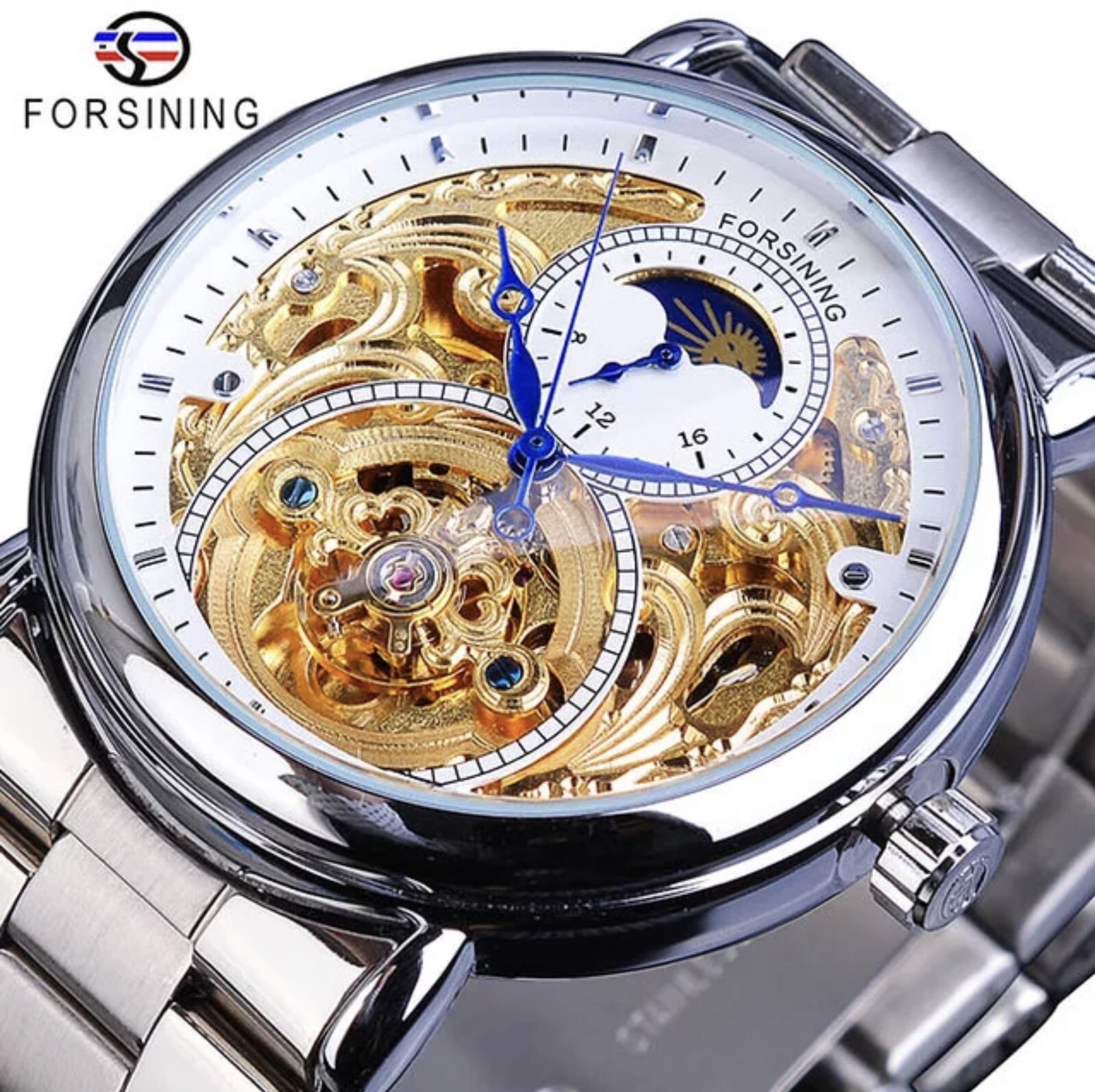 ￼Forsining Men’s Automatic Self Winding Moon Dial Self Winding Business Watch