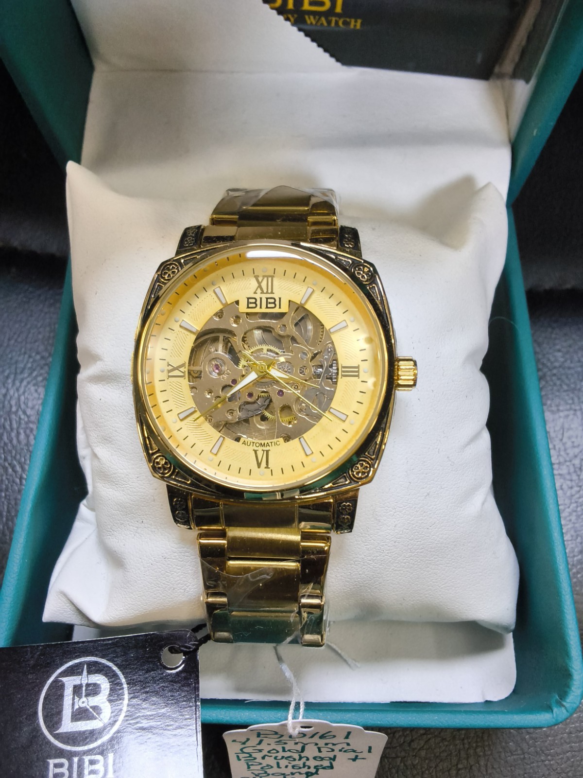 BIBI Automatic Skeleton Men’s Gold Tone Watch 41.5mm Exhibition Back New…
