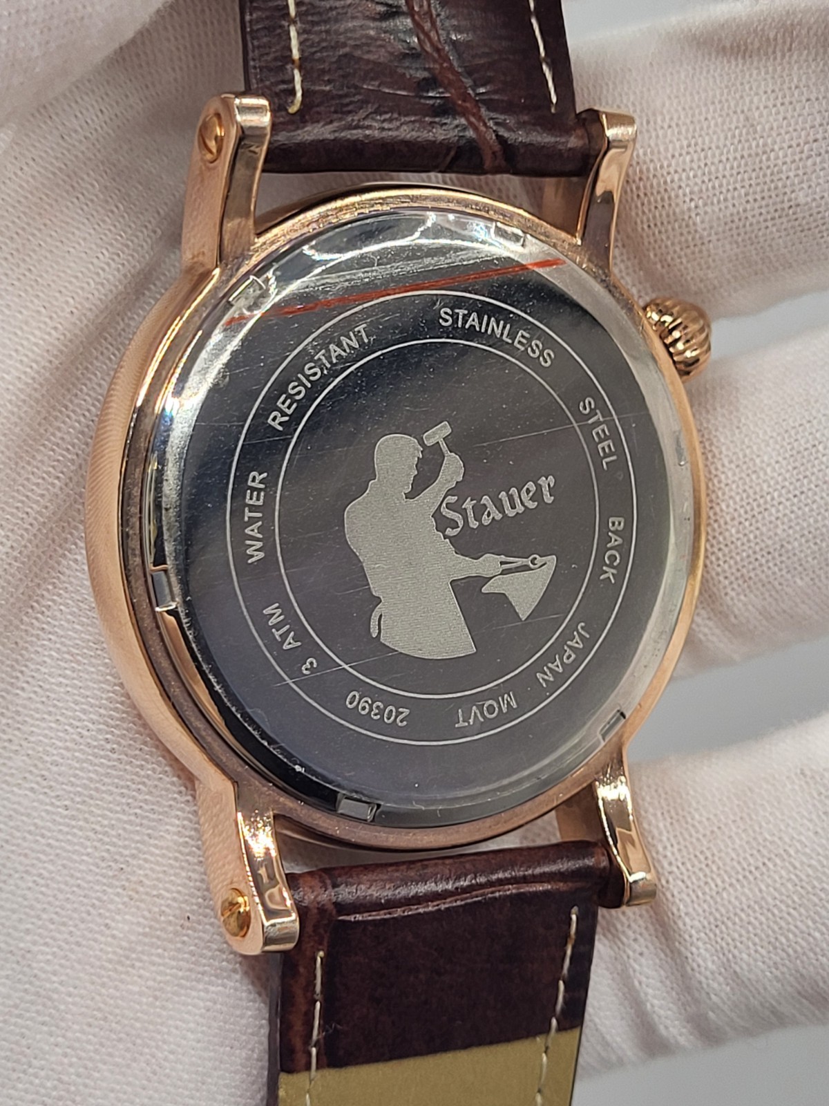 41mm [BRAND NEW] Stauer Gold Tone Moonphase Analog Watch 20390 Mens Day Date