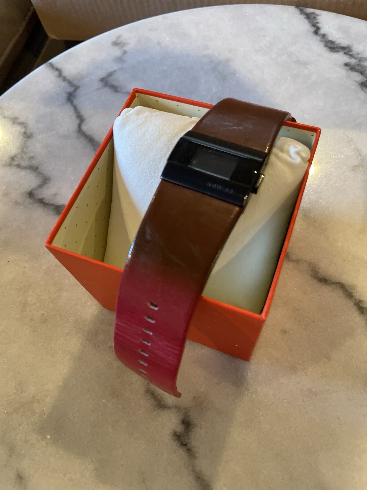 Kswiss Genuine Leather Two Tone Digital Watch Brown Red In Box