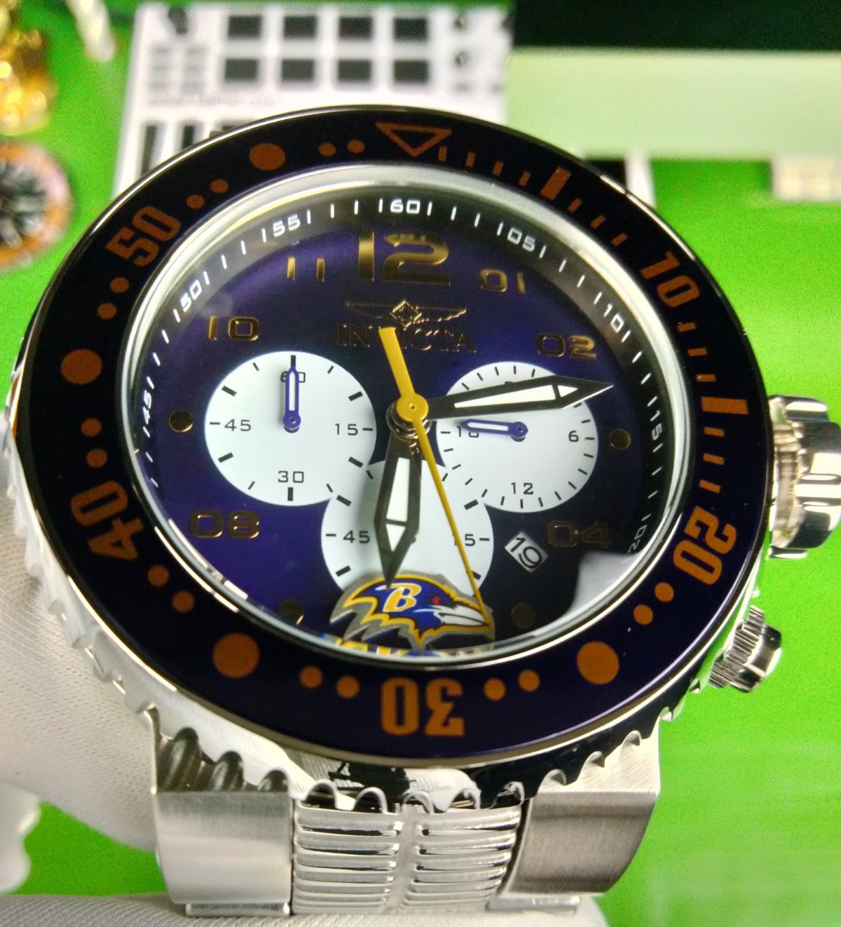 Invicta NFL Baltimore Ravens 30257 Men’s Watch 52mm Purple Gold Chronograph 200M