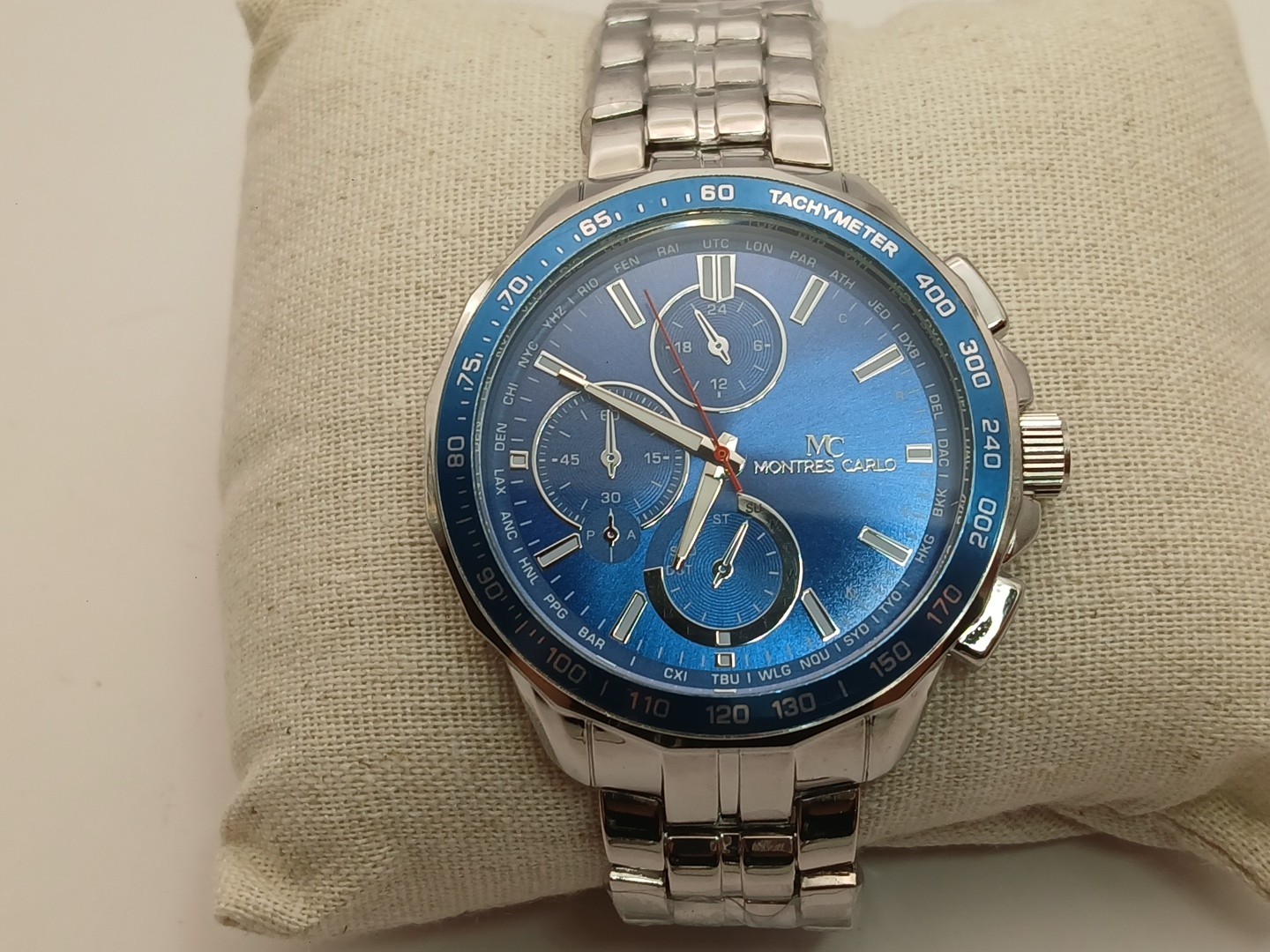 MONTRES CARLO WristWatch 48mm Silver and Blue Brand New