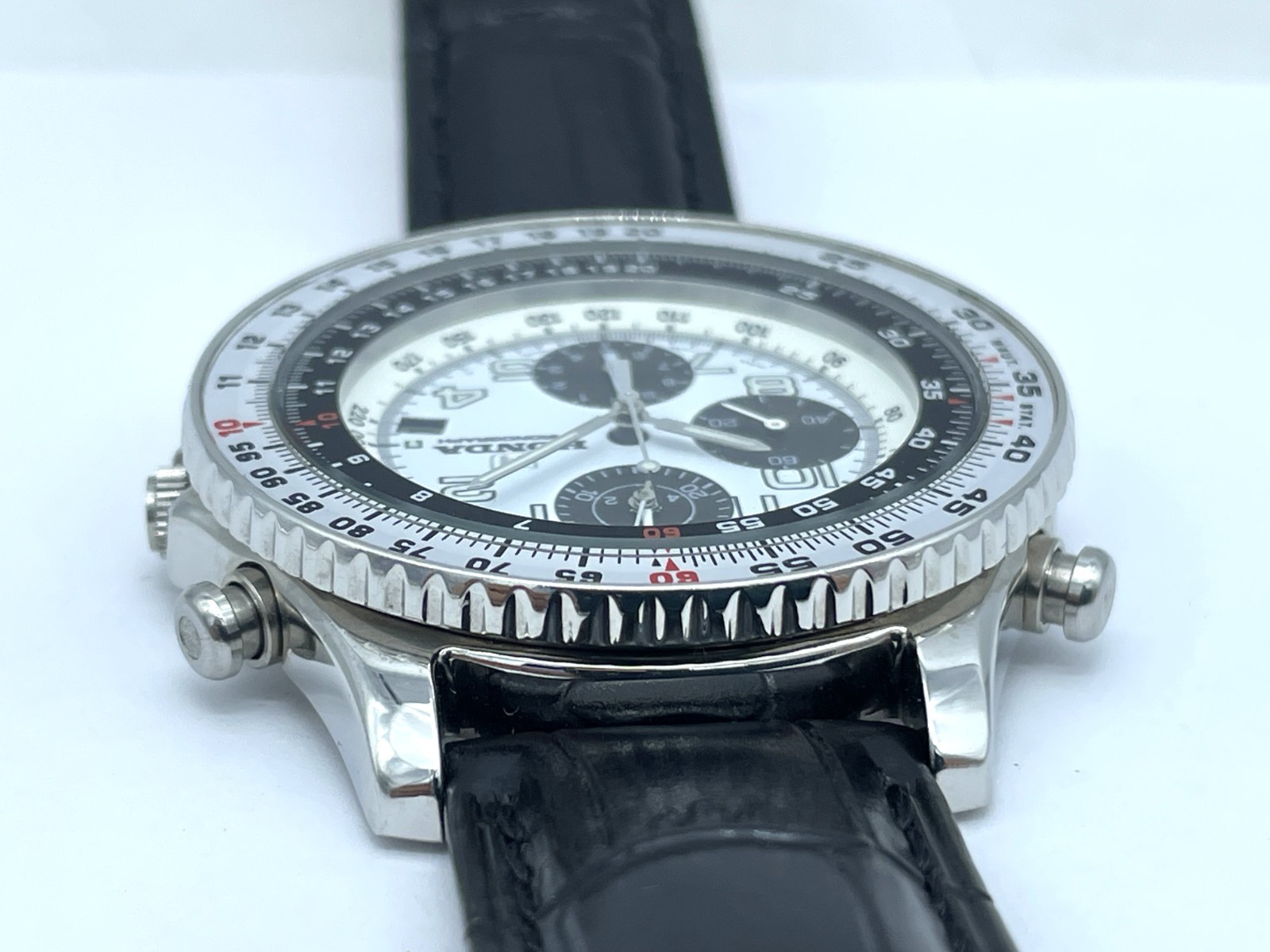 RARE SEIKO HONDA RACING Men’s Chronograph Watch Black Panda YM55-6A00 New strap