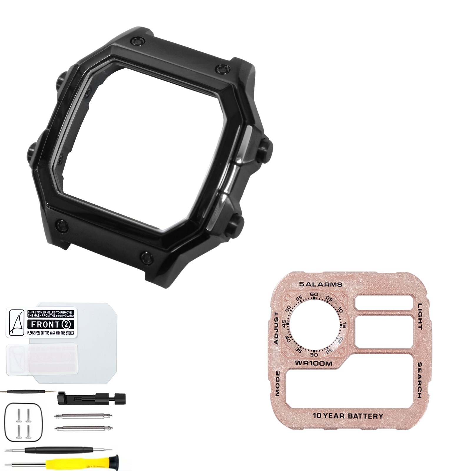ROYALE MOD 316L SS Case Faceplate Combo For Casio AE1200 Polish Matte Black Case