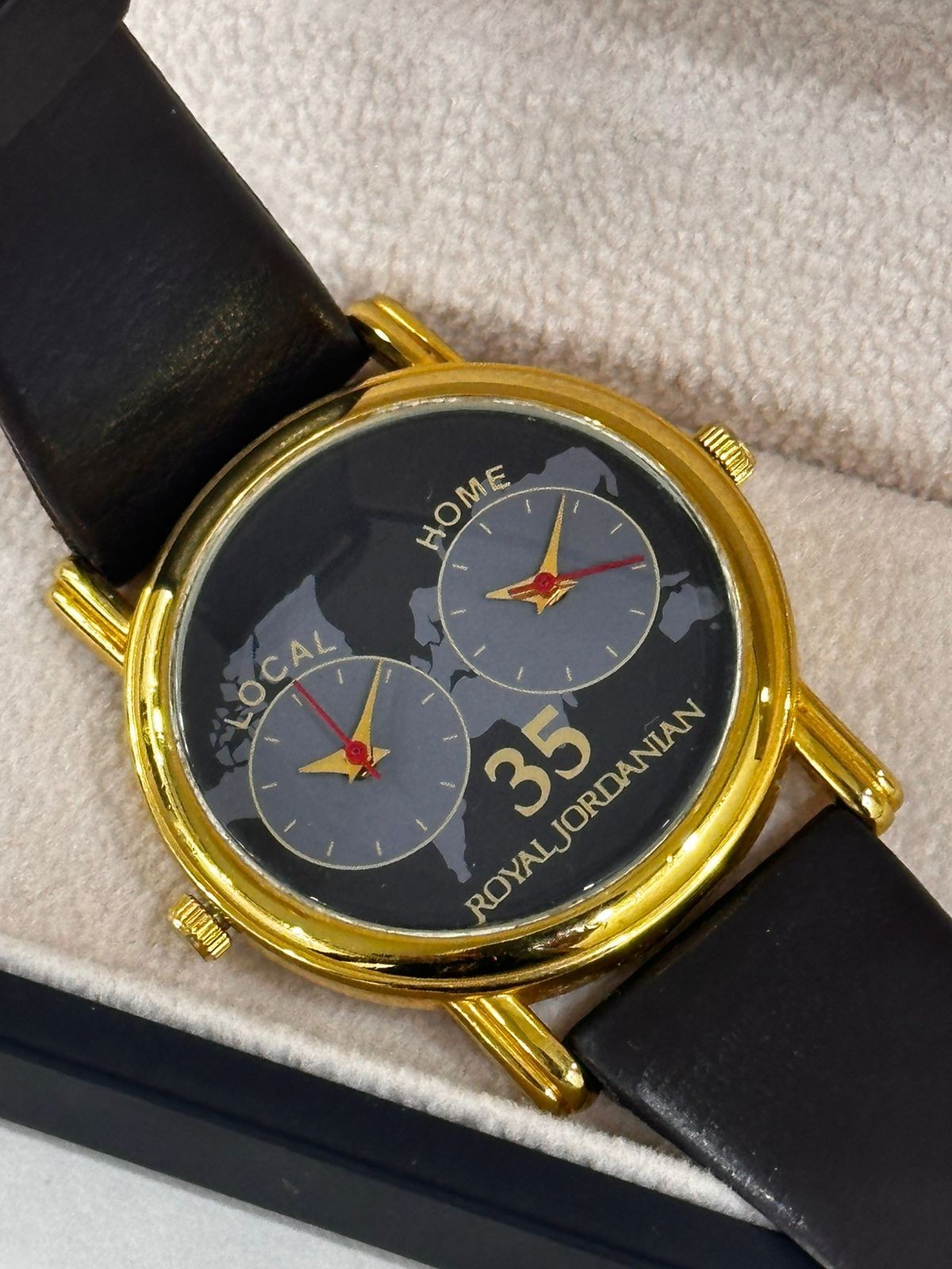Rare Vintage Royal Jordanian Airlines 35th Anniversary Dual Time Watch World Map
