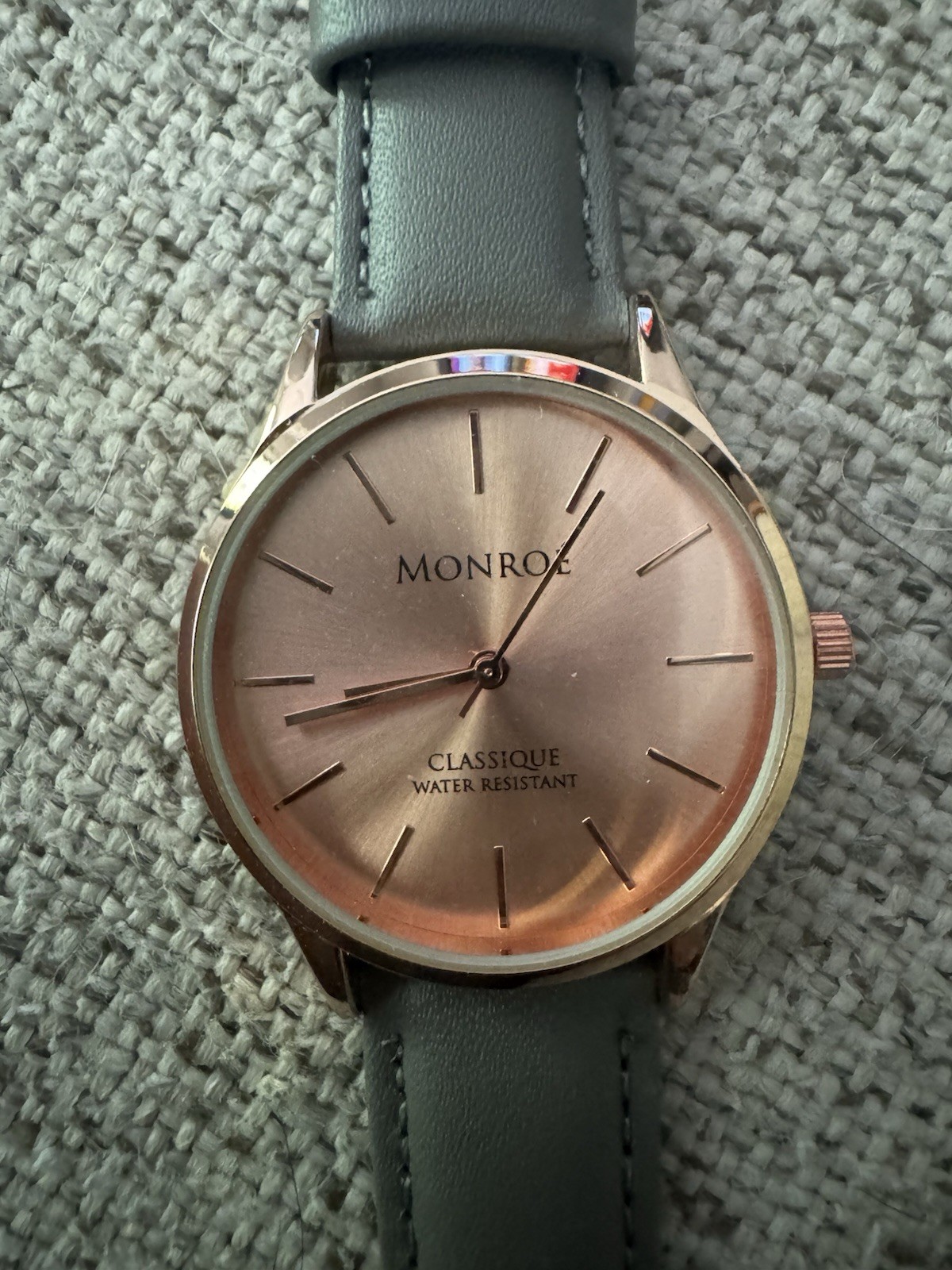 MONROE Classique Rose Gold Sunburst Dial Gray Leather Strap Quartz Watch