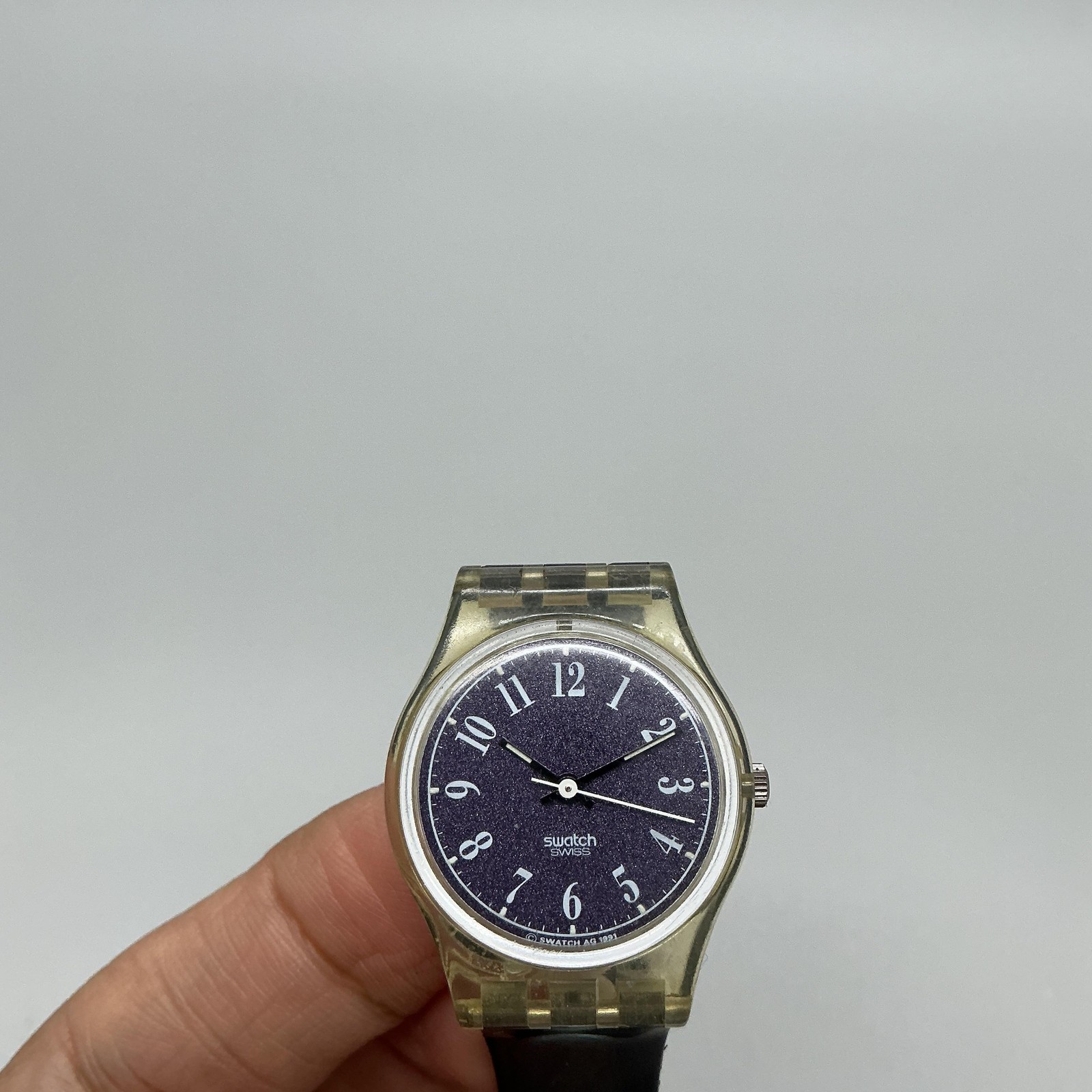 Vtg Swatch Barbella Womens Watch 25mm Purple Dial Clear Case LK137 New Battery
