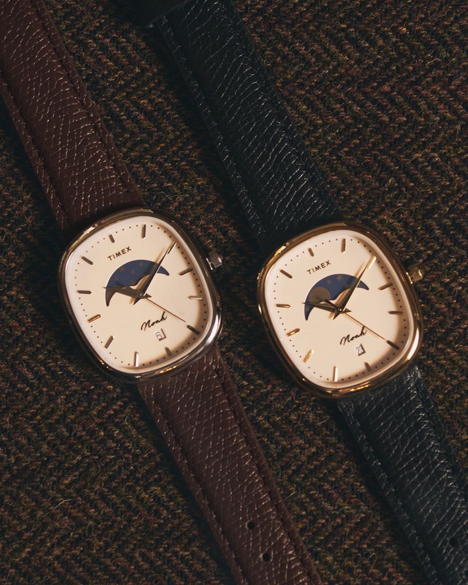 Timex x Noah Oval Moon Phase Brown Silver Men’s Quartz Watch New Authentic