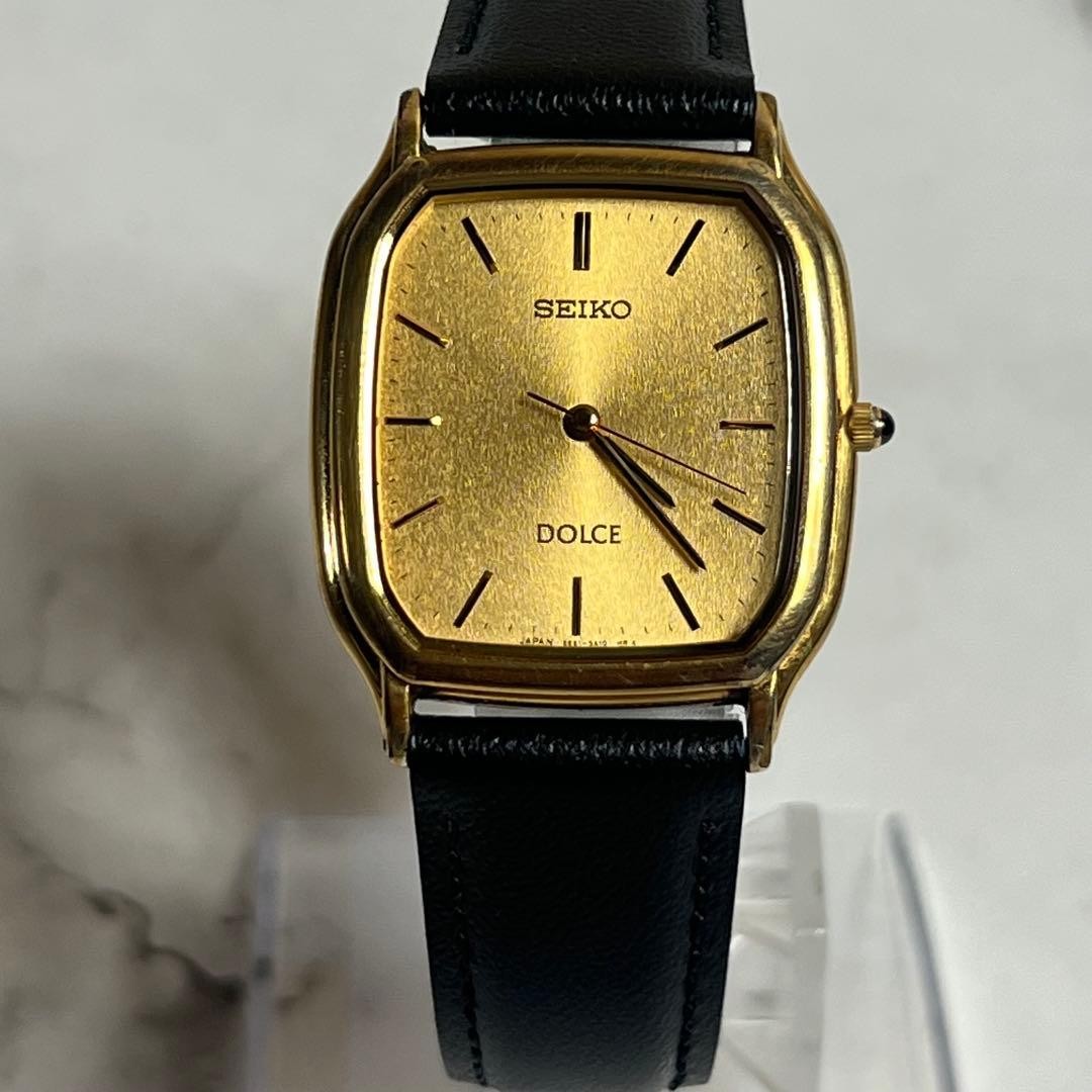 Working beautiful item Seiko Dolce men s wristwatch gold dial 5E61 5A10