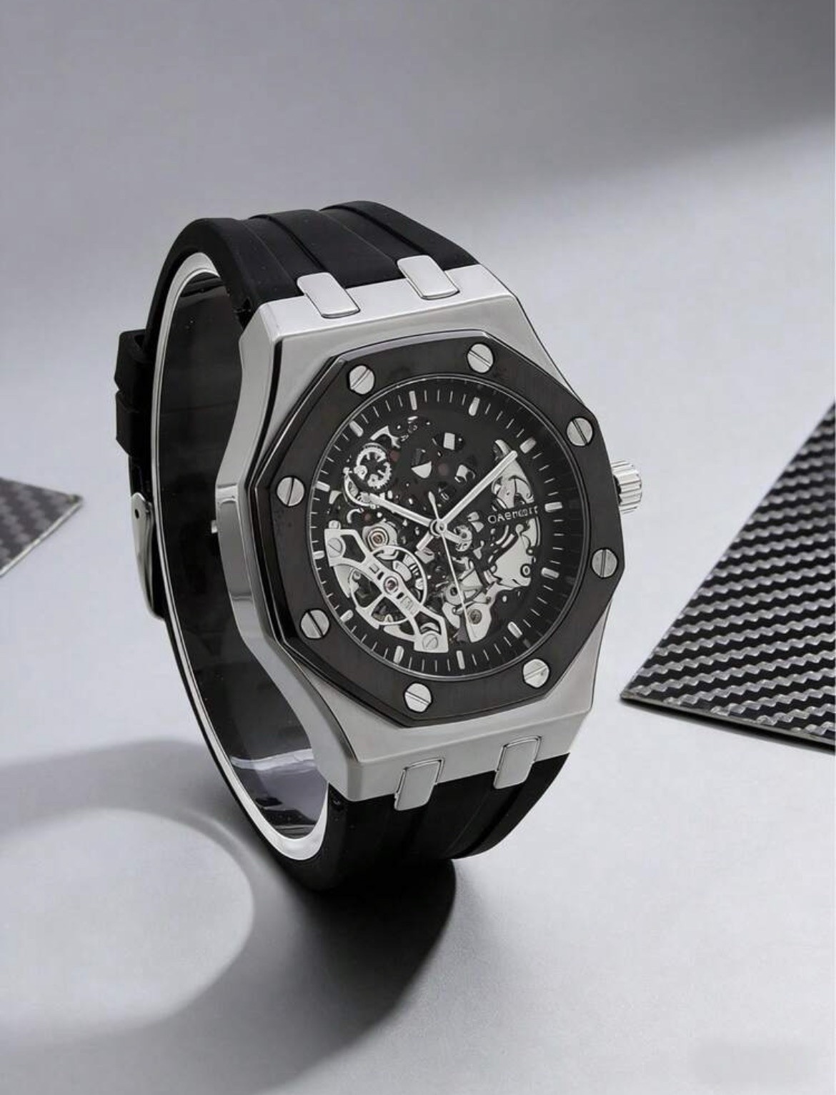 1pc Waterproof Casual Mens Luminous Hallow Mechanical Watch – Stainless Steel
