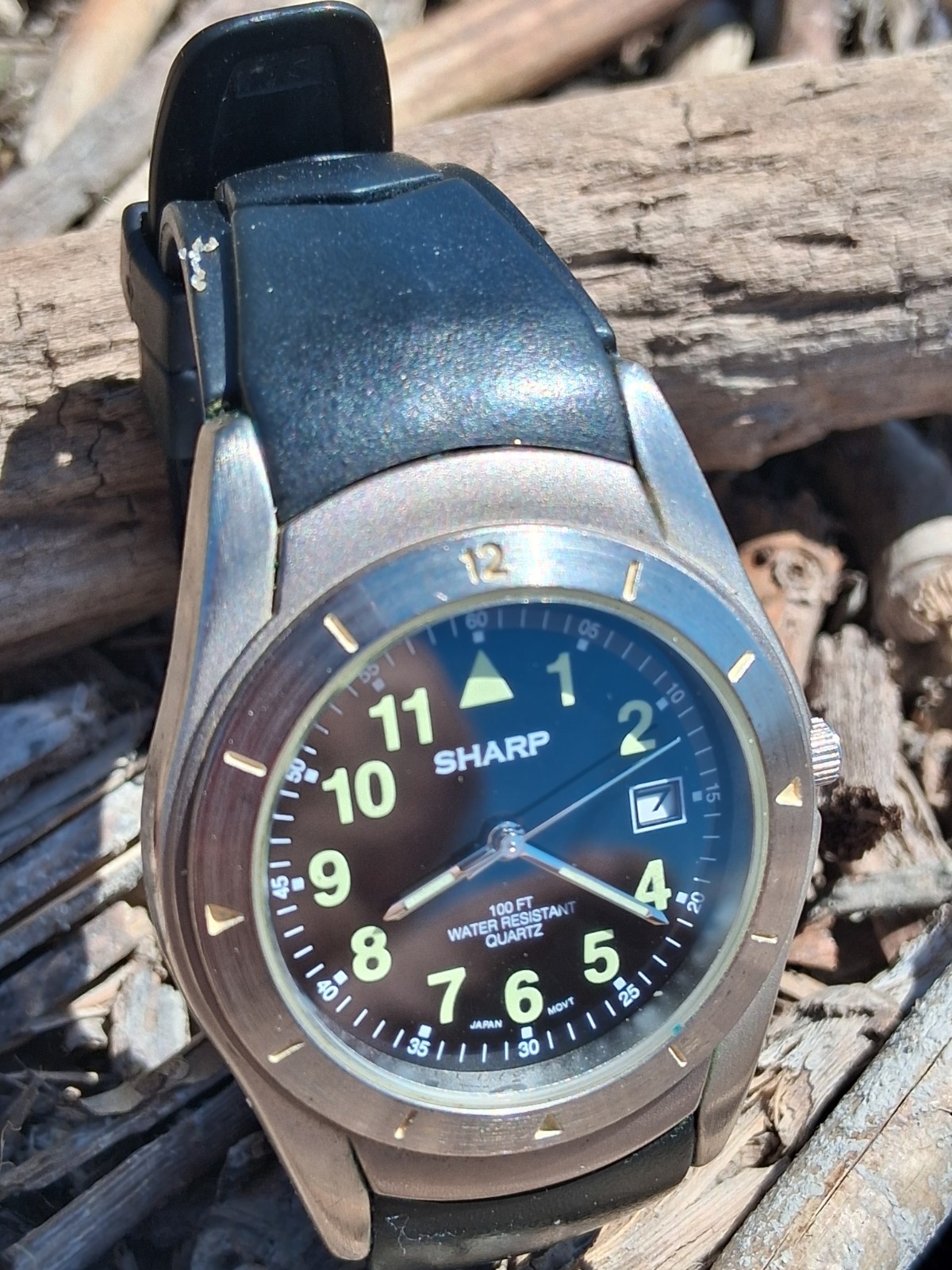 Sharp SHP1607 WR 100ft~Black Case~Black Band~ Quartz Men’s Watch~ New Battery