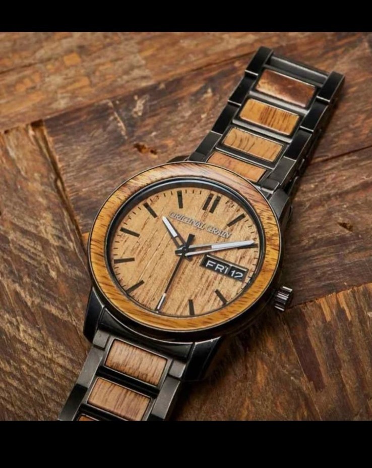 Original Grain Koa Stonewashed 42mm Wood Grain Dial Day/Date Quartz