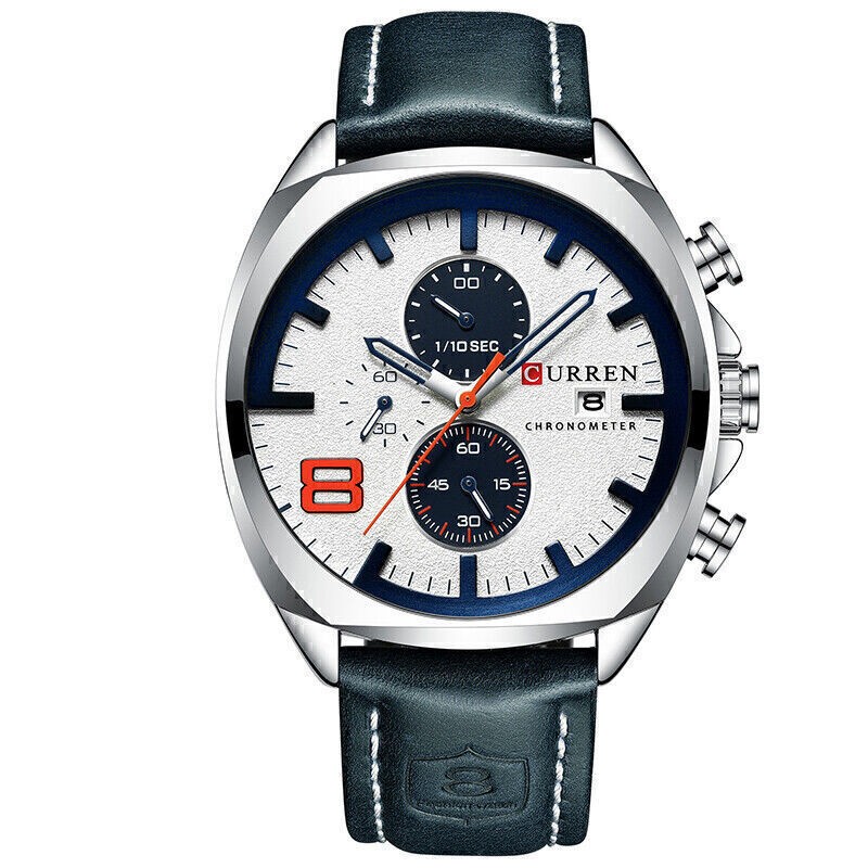 Business Sport Men’s Stainless Steel Case Leather Band Quartz Analog Wrist Watch