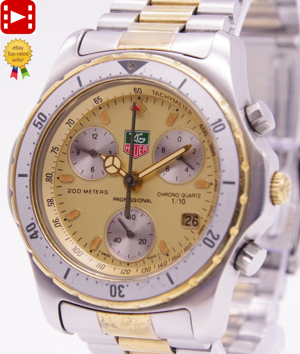 🎦[Exc+5] TAG Heuer 2000 Professional 575.406 Gold 40mm Quartz Men’s Watch JAPAN