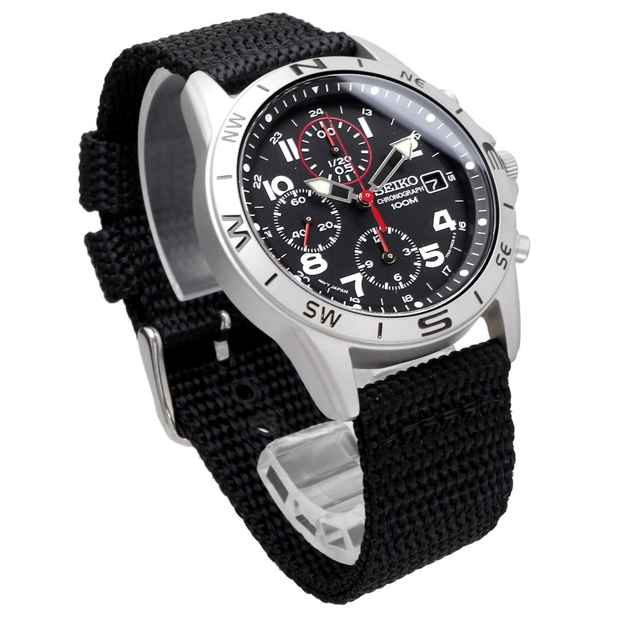 SEIKO SND399P Black Chronograph 100m Men’s Watch Stainless Steel New Japan