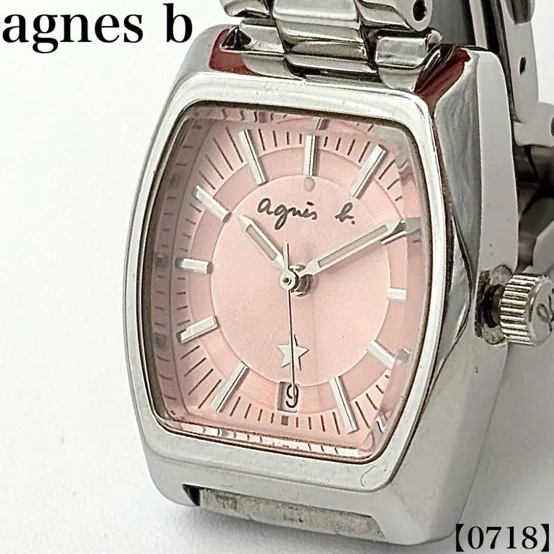 Working Item agnes b. Ladies Watch Quartz Tonneau Shaped Case Pink Dial Bar Inde