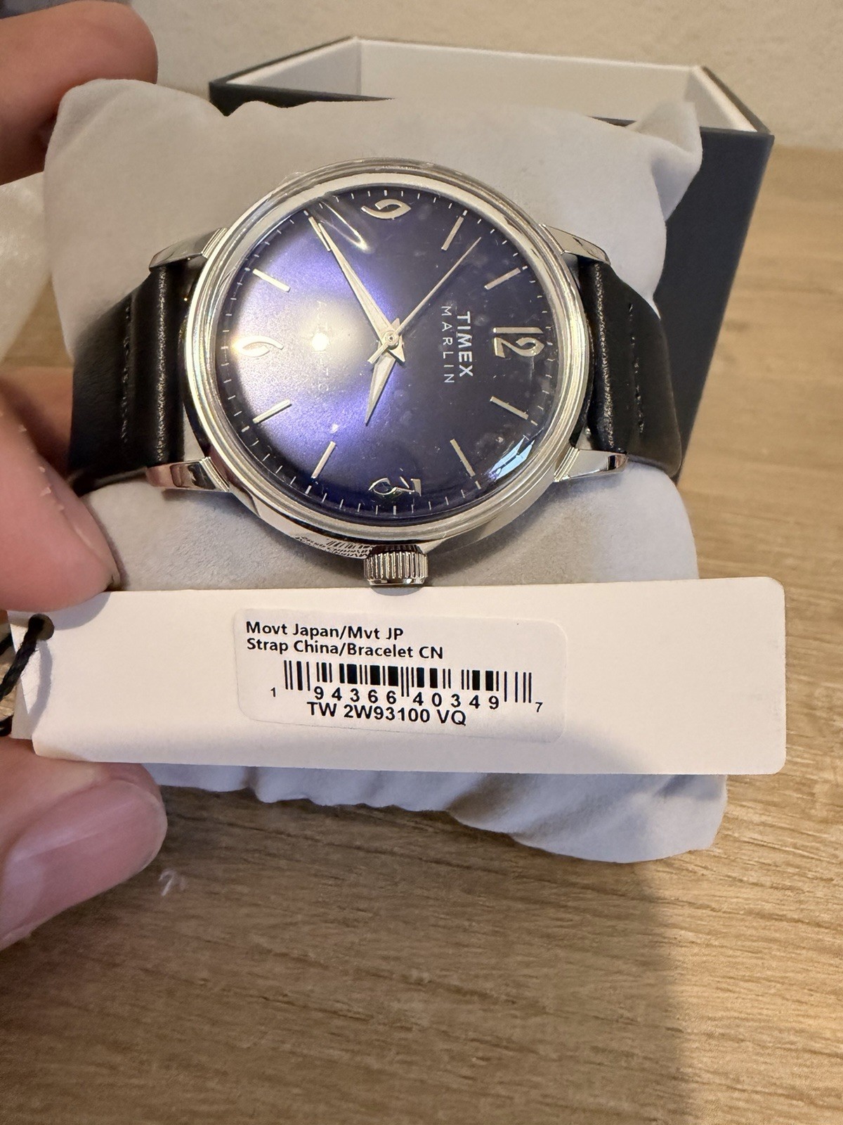 New Timex TW2W93100 Men’s Marlin Blue Dial Automatic Black Leather Strap Watch
