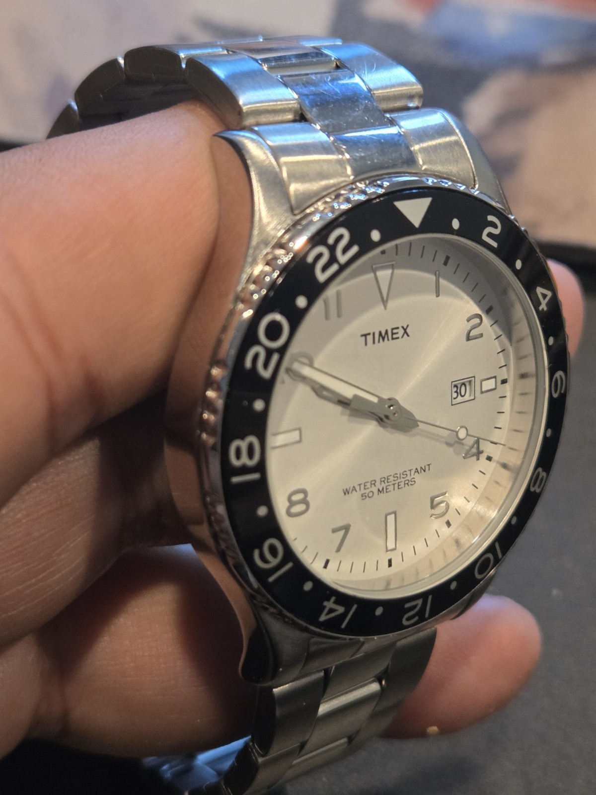 Timex Kaleidoscope Dive Watch Men 42mm Silver Dial Steel Date T2P027 EUC C122A