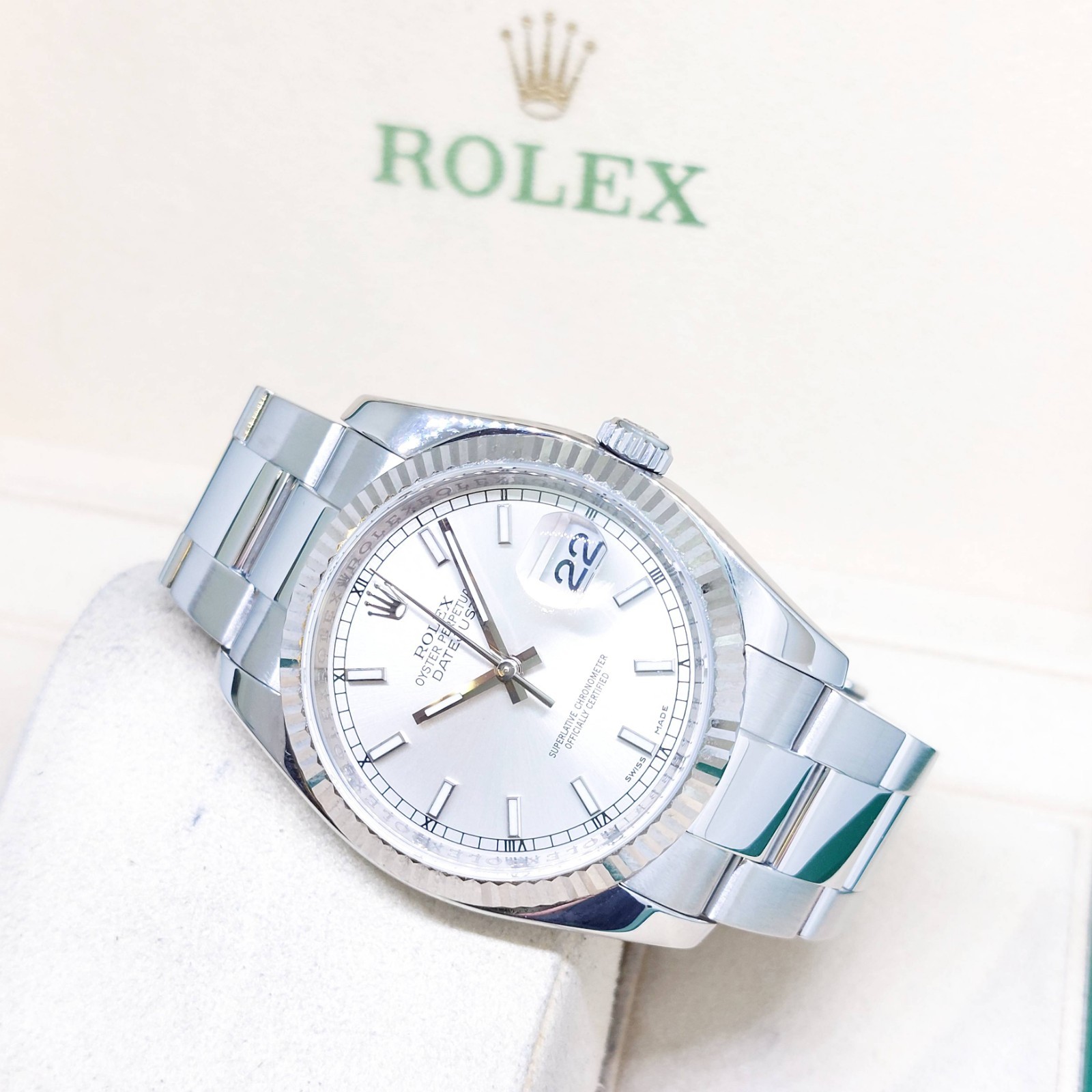 Rolex 36mm Oyster Perpetual Silver Batons Dial Datejust REF: 116234 (M Series)