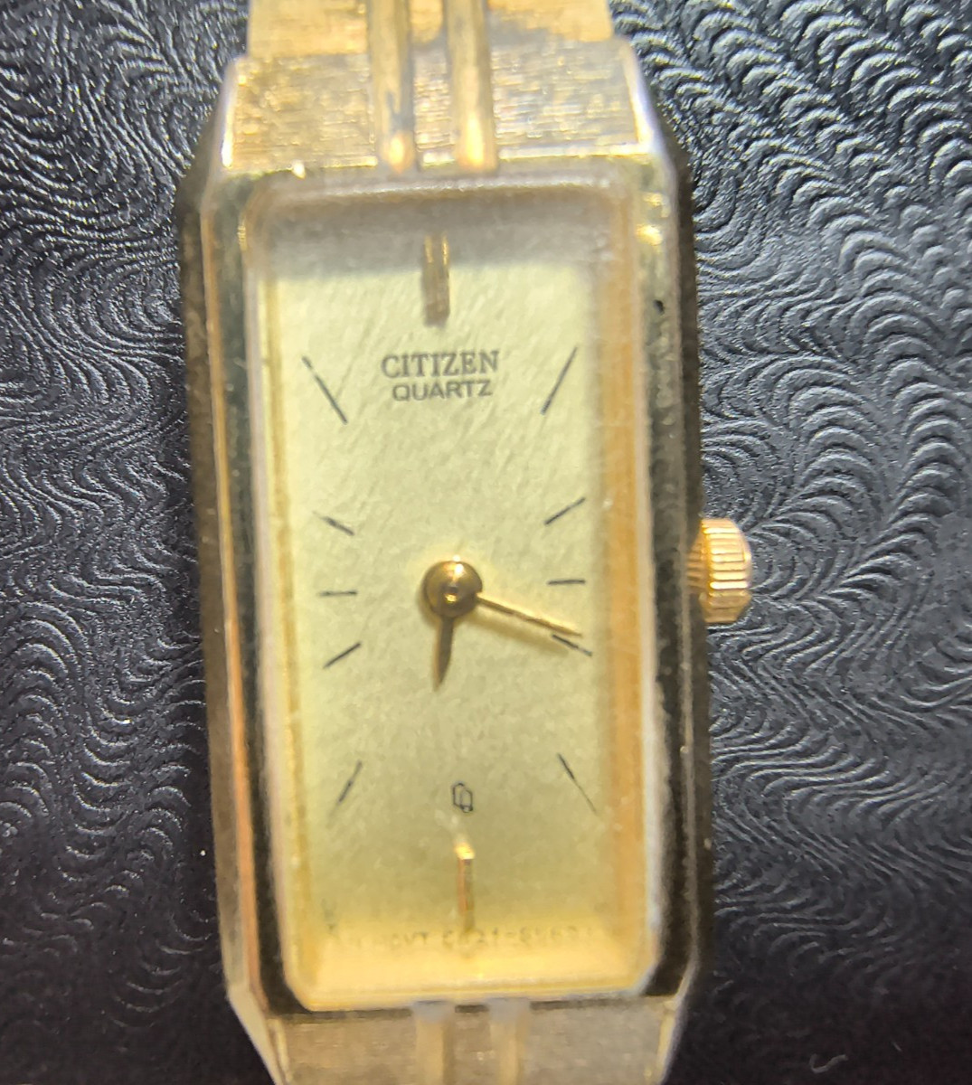 Citizen CQ Tank Watch Women 13mm Beige Dial Gold Tone 5421-S18523 New Bat Works