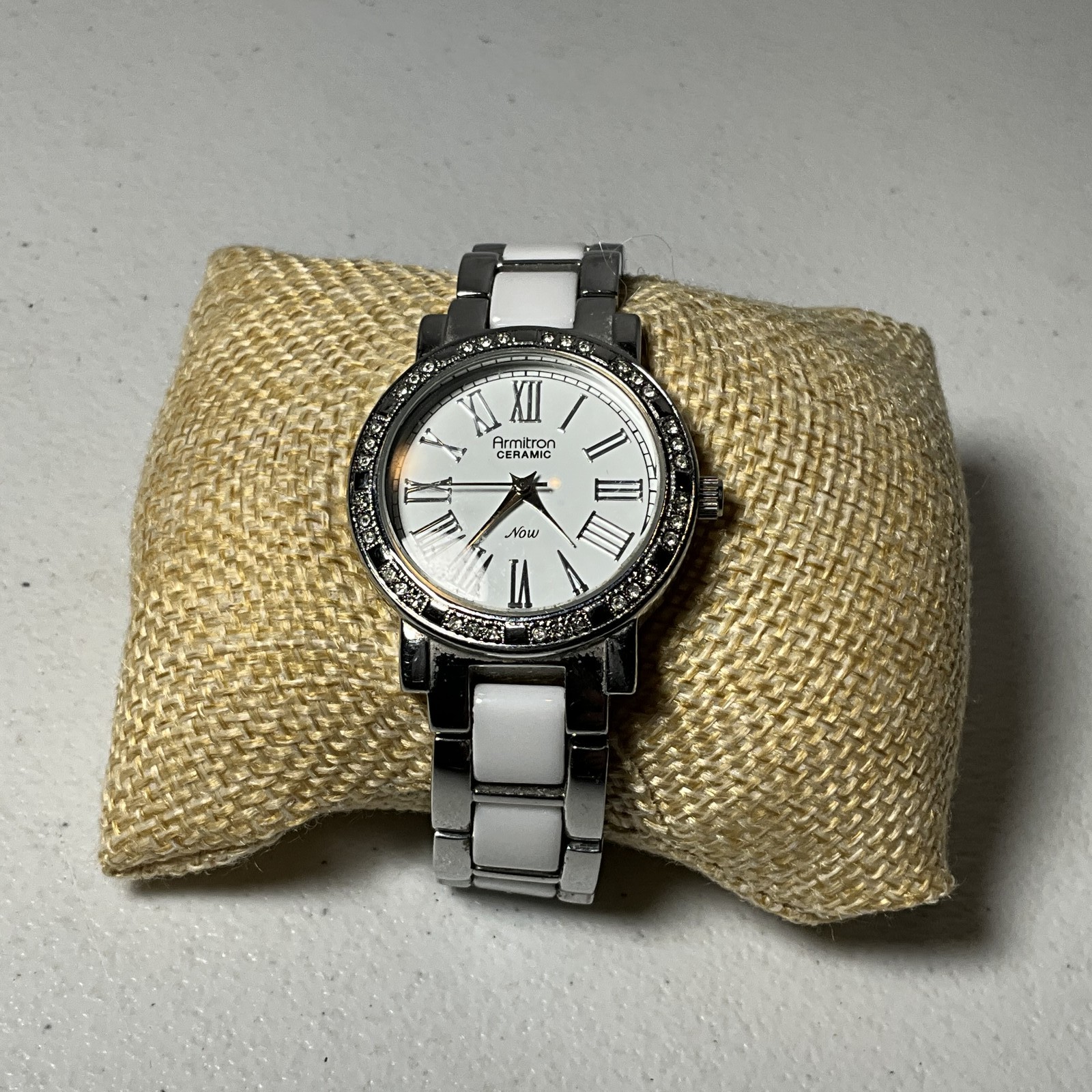Armitron Now Women’s Two-Tone White Ceramic & Silver-Tone Crystal Bezel Watch